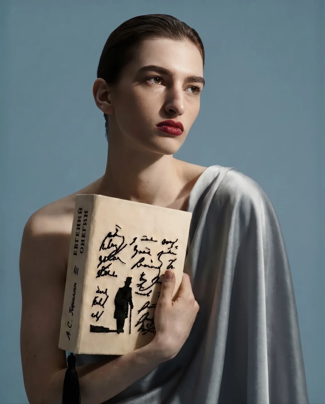 Девушка с клатчем-книгой «Евгений Онегин» из подарочной коллекции ВТБ